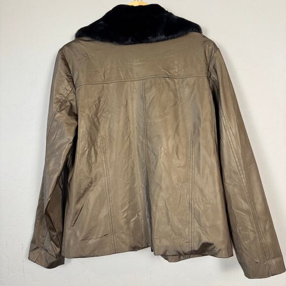 VTG Colebrook & Co Large Chic Faux Fur Collar Removable Vinyl Retro Lined Jacket - Picture 2 of 16